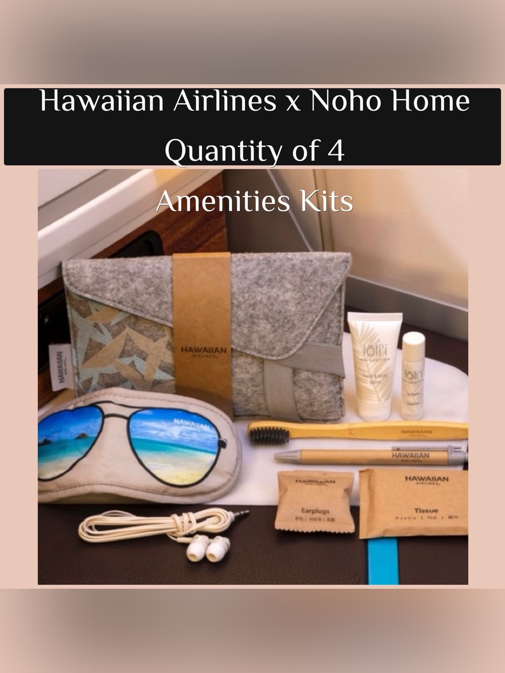 🌺 Hawaiian Airlines & Noho Home • Extra Comfort Amenity Kit • Quantity of 4